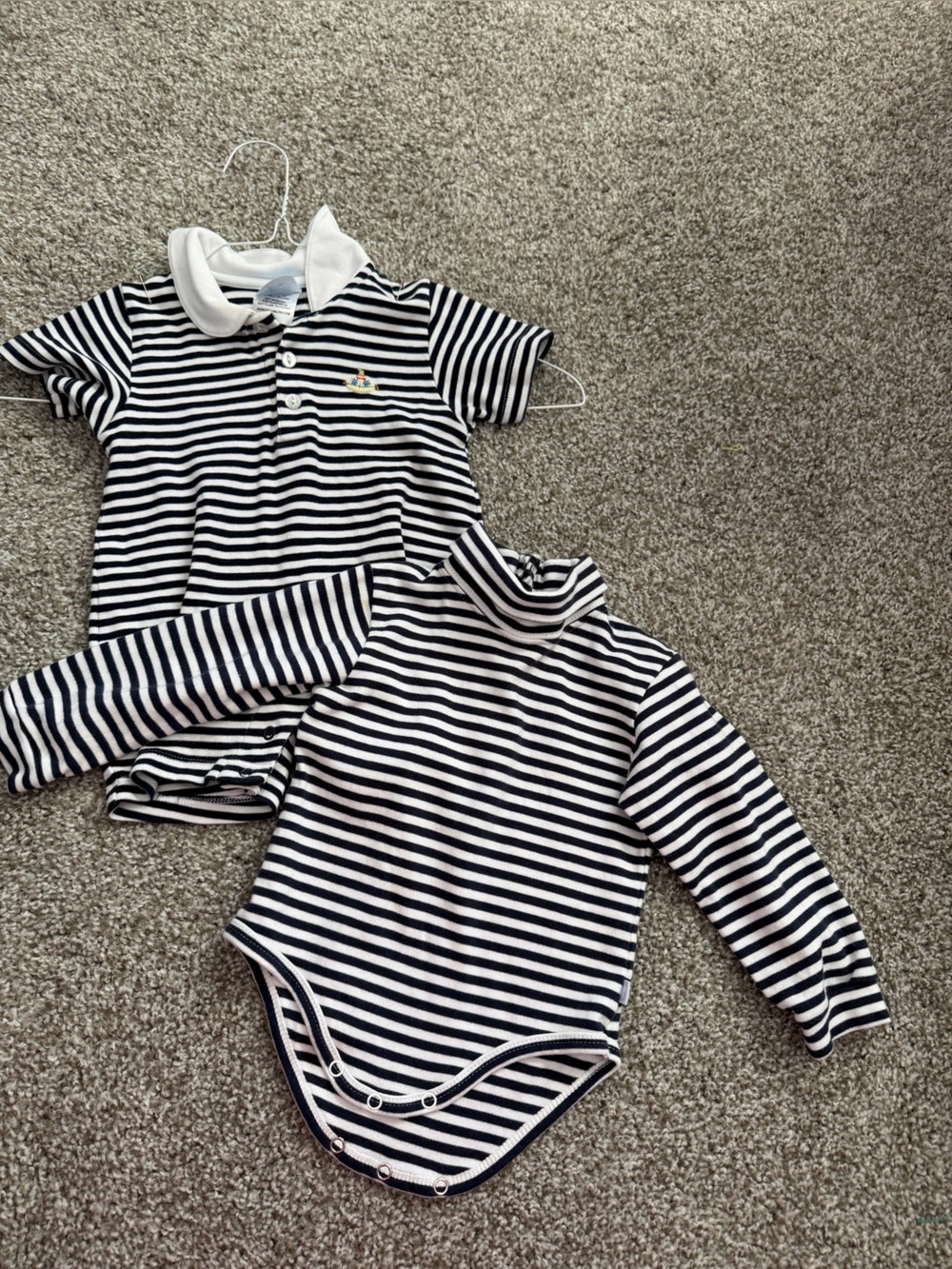 Bella Bliss Kids Striped Navy and White One-Piece Romper - Classic Turtleneck